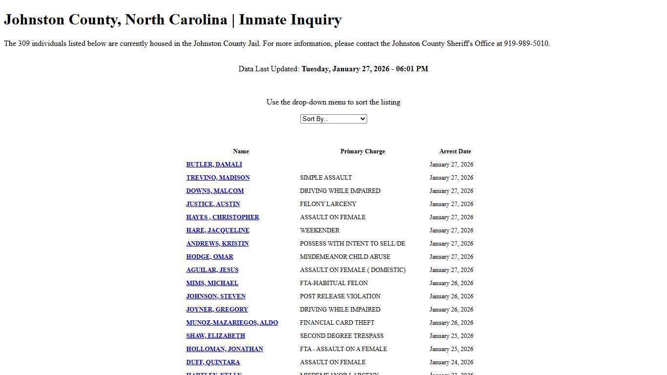 Johnston County, North Carolina Inmate Inquiry